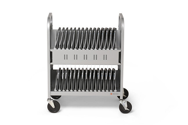 Bretford-CUBE-Transport-Pro-Pre-Wired-Platinum-Front-With-Devices