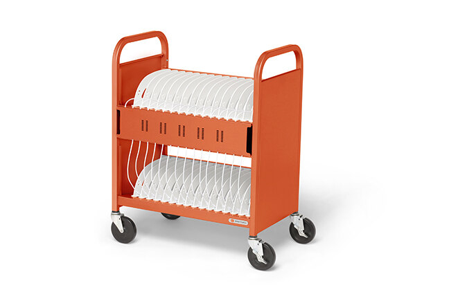 Bretford-CUBE-Transport-Pro-Pre-Wired-tangerine-Side-Angle