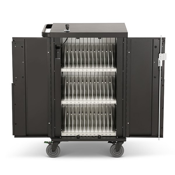 Bretford CoreX cart Pre wired black pumice open with cords