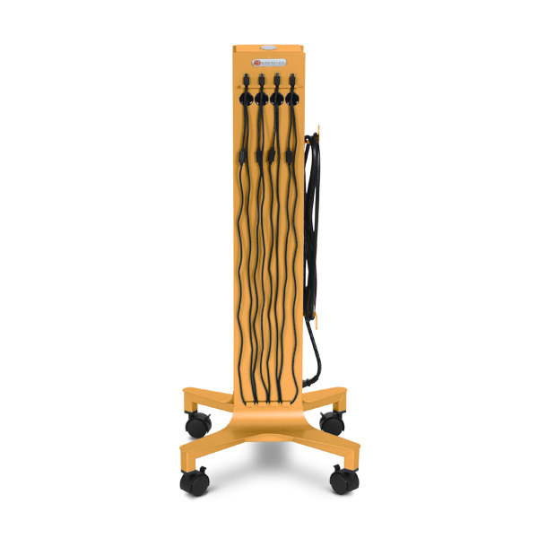 Bretford CUBE Tower Pre-Wired in mustard color, front view