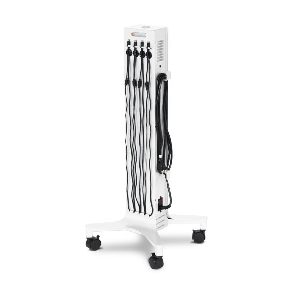 Bretford CUBE Tower Pre-Wired in arctic white color, left side view