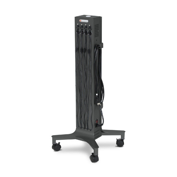 Bretford CUBE Tower Pre-Wired in charcoal color, left side view