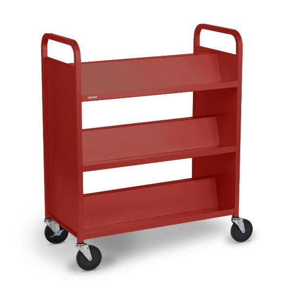 Bretford Booktruck Double-Sided Access in red color, side view