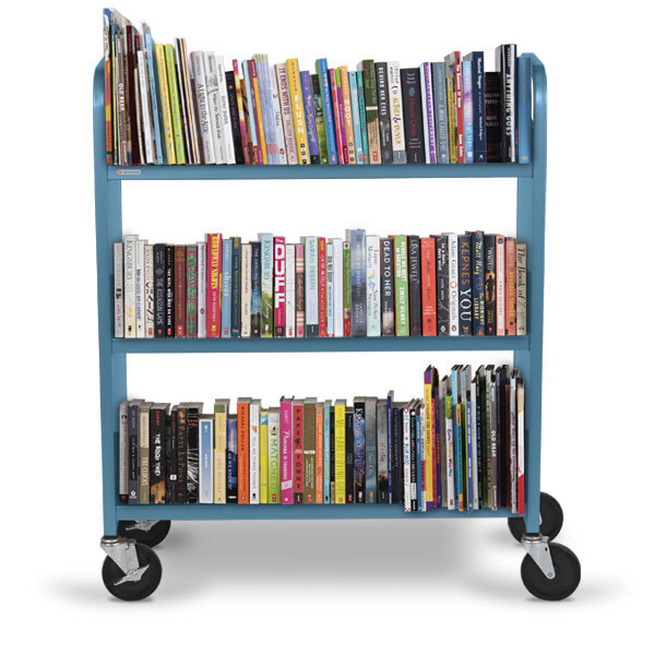 Bretford Booktruck in sky color full of books, front view