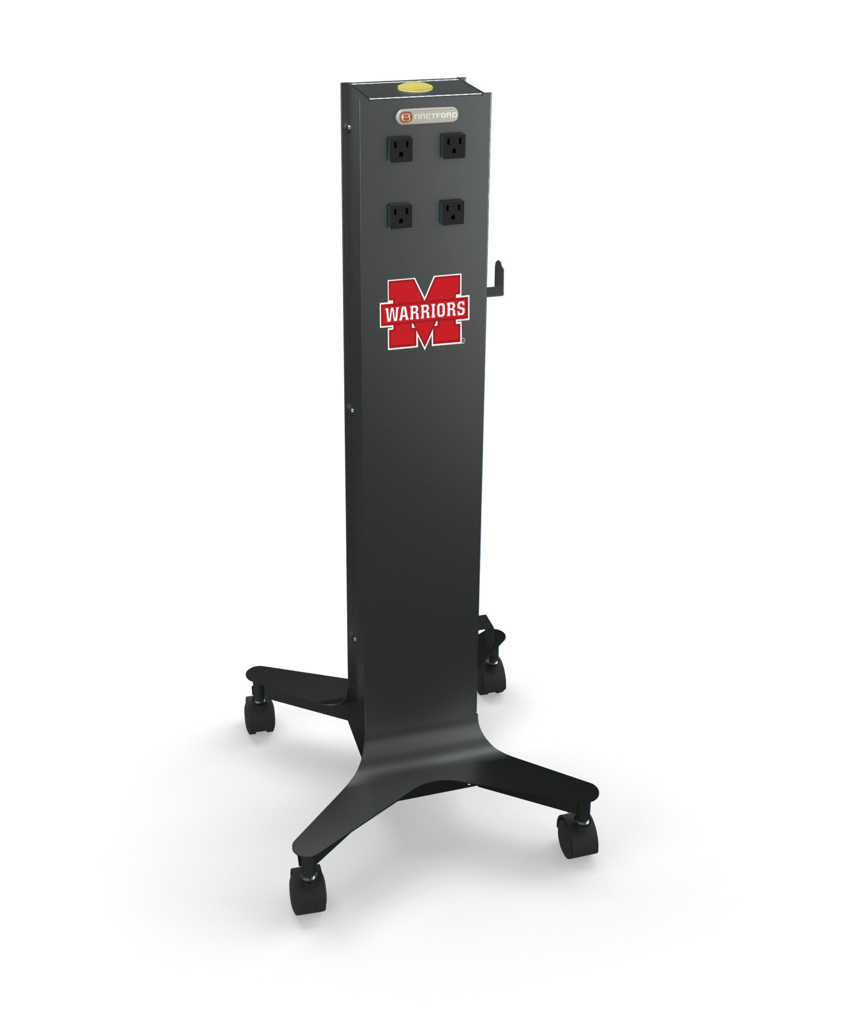 Bretford CUBE Tower in charcoal color with red logo, side view