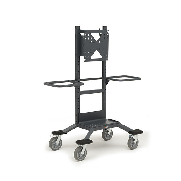 Bretford Explorer Display Cart with an ergonomic handle installed, front left view