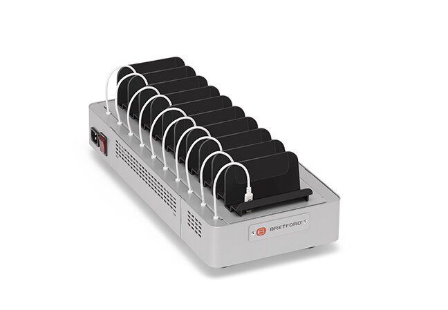 bretford-PureCharge-pro-tray-10-platinum-left-with-cables