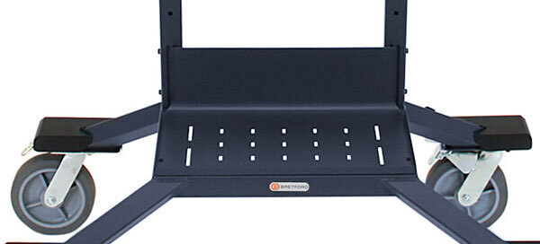 close-up view of the bottom shelf of a Bretford Explorer Display Cart