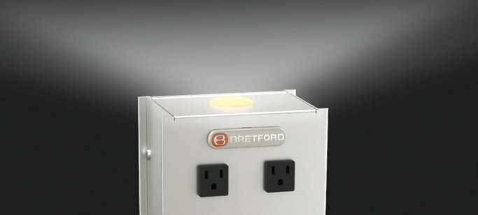 Close-up view of the power indicator light of a Bretford CUBE Tower
