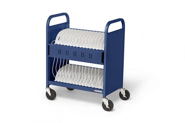 Bretford-CUBE-Transport-Pro-Pre-Wired-Royal-Blue-Side-Angle