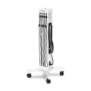 Bretford CUBE Tower Pre-Wired in arctic white color, left side view