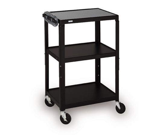 Bretford adjustable height cart in black pumice color, side view