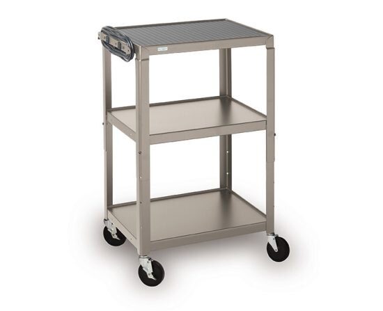 Bretford adjustable height cart in champagne color, side view