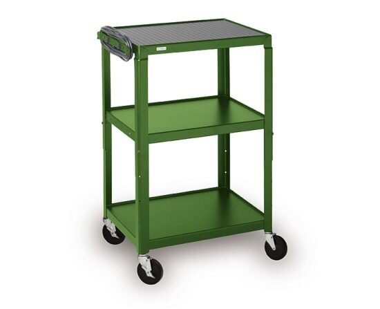 Bretford adjustable height cart in grass color, side view