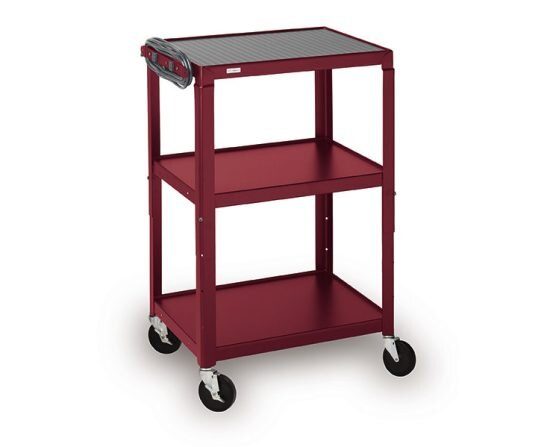 Bretford adjustable height cart in maroon color, side view