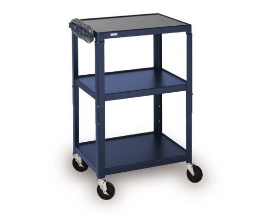 Bretford adjustable height cart in topaz color, side view